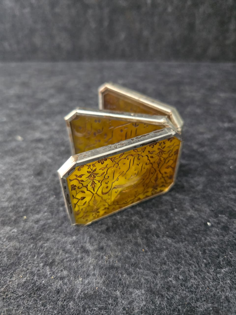 Handengraved yellow agate stone booklet 